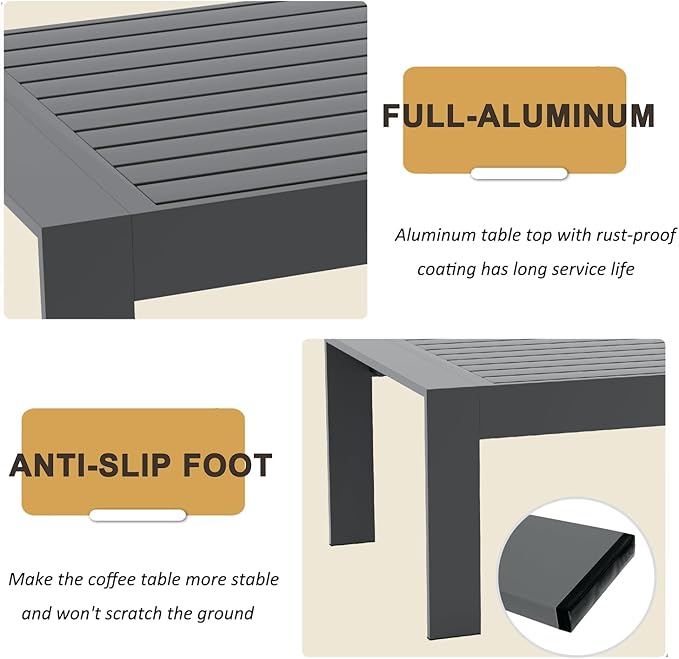 LayinSun Outdoor Aluminum Furniture Set, 4 Pieces Patio Sectional Conversation Chat Sofa Modern Seating Set with Coffee Table