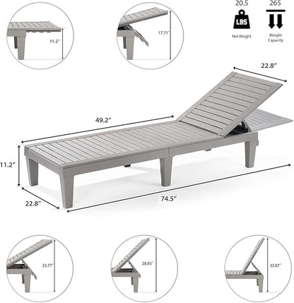 Nestl Patio Chairs - Grey Chaise Lounge Chair Outdoor, 5-Position Adjustable Sun Tanning Chair, Waterproof Pool Lounge Chairs Set of 2, Reclining Lawn Chair, Lightweight Outdoor Lounge Chairs