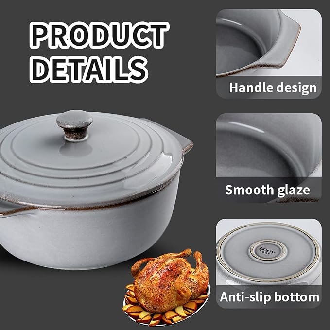 KOOV Ceramic Casserole Dish with Lid Oven Safe, 2 Quart Casserole Dishes, Covered Round Casseroles Dishes Set, 9 inch Baking dish With Lid for Dinner, Deep Casseroles Cookware Set, Reactive Glaze