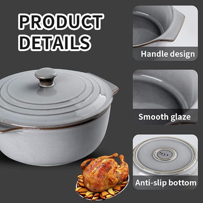 KOOV Ceramic Casserole Dish with Lid Oven Safe, 2 Quart Casserole Dishes, Covered Round Casseroles Dishes Set, 9 inch Baking dish With Lid for Dinner, Deep Casseroles Cookware Set, Reactive Glaze