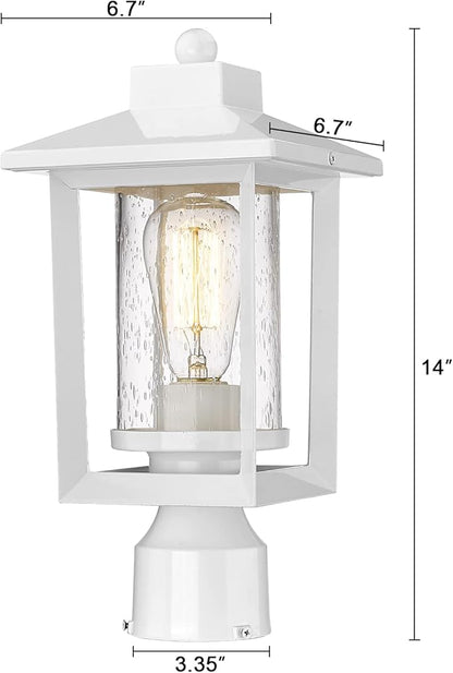 Outdoor Post Lights, Exterior Post Lantern, Outdoor Post Lamp, Pathway Post Lighting Fixture with Seeded Glass, Pillar Light in White Finish, Van-P WH