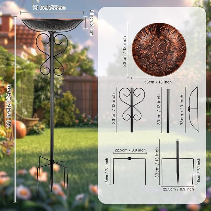 Metal Bird Bath for Outside,41 Inches Cast Iron Outdoor Bird Bath Bowl Birdbath & Standing Bird Feeder for Garden Yard Lawn Decor