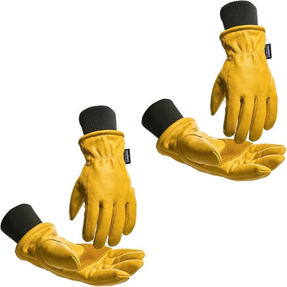 toolant Leather Winter Work Gloves for Men, 100% Grain Cowhide with Warm Thinsulate Lining, Water & Abrasion Resistance