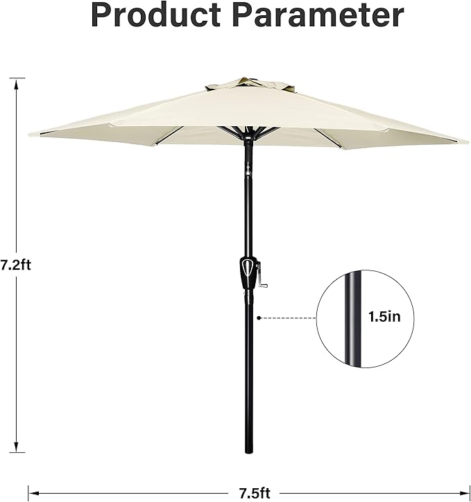 Simple Deluxe 7.5' Patio Umbrella Outdoor Table Market Yard Umbrella with 6 Sturdy Ribs for Backyard, Pool, Garden, Deck, Creamy White