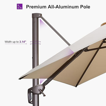 PURPLE LEAF 9 Feet Patio Umbrella Square Cantilever Umbrella Outdoor with 360° Rotation and Aluminum Offset Hanging for Pool Deck Garden Backyard, Beige