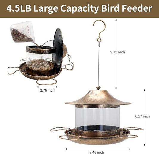 Bird Feeders for Outdoors Hanging,Easy to Clean Bird Feeder with Large Capacity, Heavy Duty Metal Bird Feeder for Wild Birds, Rustproof & Weatherproof for Garden Yard Patio (Bronze)