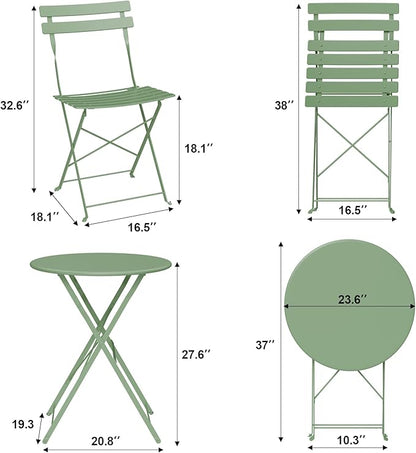 Patio Bistro Set, 3-Piece Outdoor Folding Table and Chairs, Premium Steel Frame Weather Resistant Conversation Sets of 2, Space Saving Patio Furniture for Backyard Balcony Porch Garden