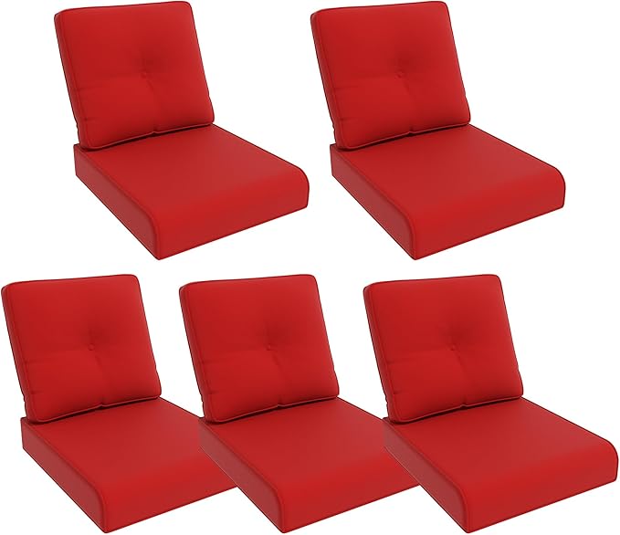 Outdoor Chair Cushions Set for Patio Furniture, 22x25/22x24 Inch, Waterproof & Fade Resistant Patio Chair Cushions, Thick Patio Furniture Cushion for Chair, Sofa, and Couch (Red, 5 Set)