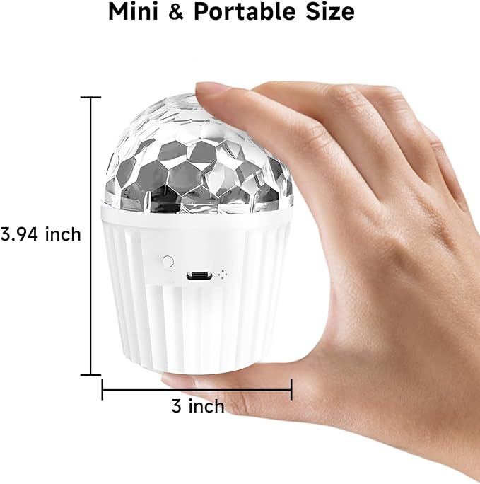 Portable Mini Disco Ball Light for Party, RGB DJ Strobe Light with Remote Control and USB Cable, Sound Activated Stage Lights for Home Dance, Birthday, Karaoke and Halloween Decoration Lamp (White)