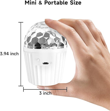 Portable Mini Disco Ball Light for Party, RGB DJ Strobe Light with Remote Control and USB Cable, Sound Activated Stage Lights for Home Dance, Birthday, Karaoke and Halloween Decoration Lamp (White)