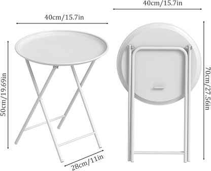 Garden 4 you Folding TV Tray Table, Metal Round Side Table, White Dinner Table with Metal Frame, Modern Outdoor Tray Table for Living Room, Bedroom, Patio & Small Spaces, 1 Pack