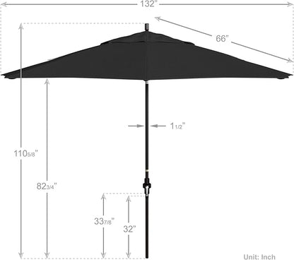 California Umbrella 11Ft Premium Patio Umbrella, Hand-Crank, Tilt-Collar, Bronze Frame, Solution Dyed Black Fabric