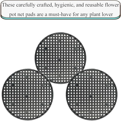 HAHIYO 10PCs 3.4Inch/8.5cm Black Round PP Plastic Flower Pot Hole Mesh Pad Bottom Grid Mat Bonsai Drainage mesh Hole Screens Gasket Prevent Soil Loss Breathable Gasket Drainage Netting for Bonsai