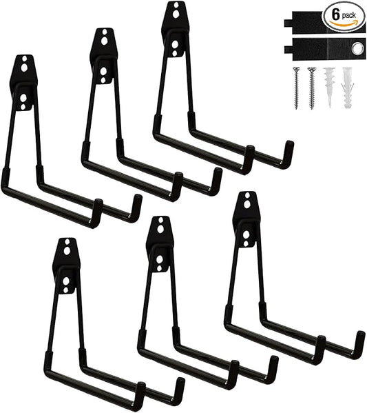 6 Pack Garage Hooks Heavy Duty with Anti-Slip Coating, Steel Utility Ladder Hooks for Hanging Garden Tools, Hoses, Ropes, Bikes and More (7.7in)