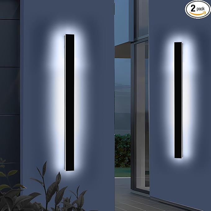 Mikeru 2 Pack 57inch Modern Outdoor Wall Sconce, 3000K/4500K/6000K 3 Color Temperature LED Exterior Light Fixtures, Modern Long Porch Lights Wall Sconce for Garage, Doorway, Porch, Patio