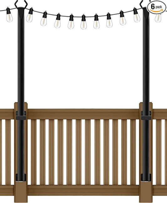 2 Pack 5Ft String Light Poles,Light Poles for Outside String Lights,Outdoor Light Poles with Fork,Metal Pole Stand for Patio,Backyard,Deck
