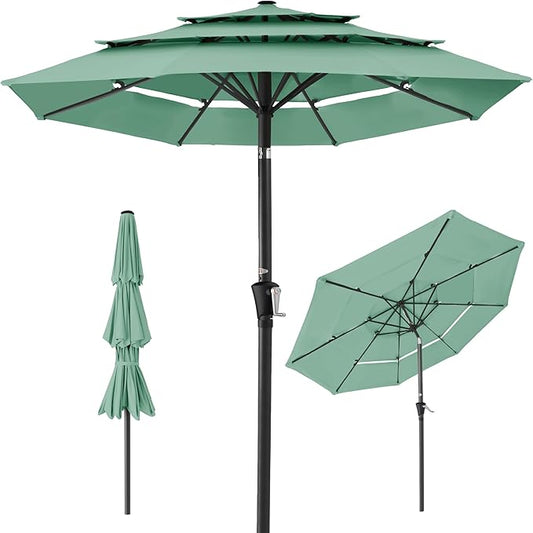 Best Choice Products 10ft 3-Tier Market Patio Umbrella, Outdoor Sun Shade with Tilt, Crank Lift, 8 Ribs for Backyard, Deck, Poolside – Seaglass