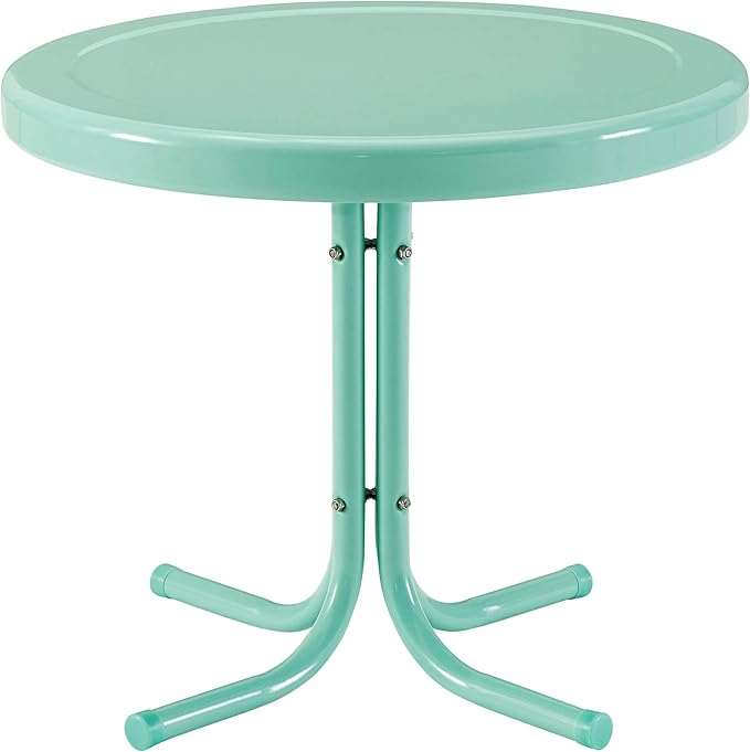Crosley Furniture Griffith 3-Piece Outdoor Chair and Side Table Set, Retro Metal Bistro Patio Sets for Porch, Aqua
