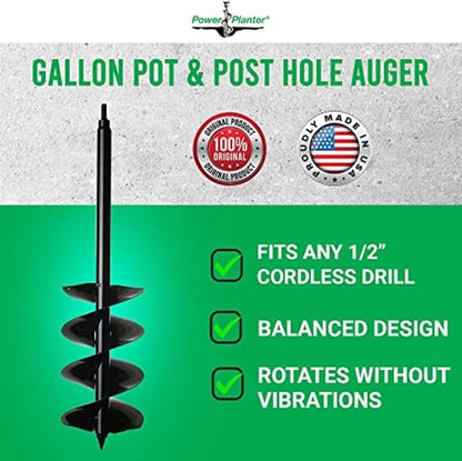 Power Planter Auger Drill Bit Extension 7" x 28" with 1/2" Non-Slip Hex Drive — Garden Auger for Planting Gallon Potted Plants and Post Holes — Garden Digging Tool for Dirt, Sand, Soil & Clay