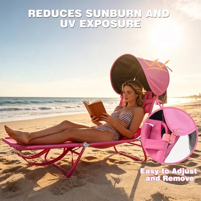 SUNNYFEEL Tanning Chair with Canopy, Face Down Lounger with Backpack Straps | Tanning Chair with Canopy, Face Down Lounger with Backpack Straps