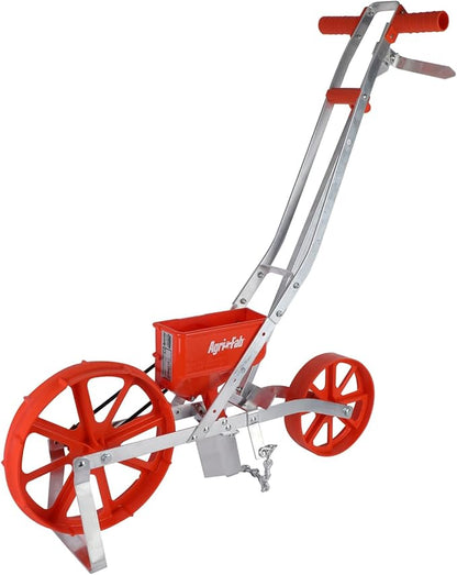Agri-Fab 45-0640 3lb Push Garden Seeder/Planter with 7 Interchangeable Seed Plates for up to 20 Types of Seeds, Rust Resistant Plow Blade, Powder Coated Aluminum Frame, Orange