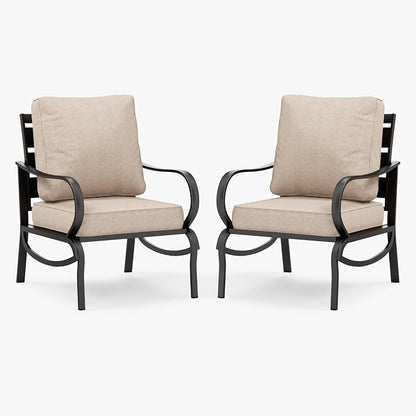 MFSTUDIO Metal Patio Conversation Sets, Outdoor Furniture Sofas Set of 2, 2 Pieces Durable Steel Frame Patio Chairs with 5.8" Beige Cushions for Patio Garden Backyard Balcony