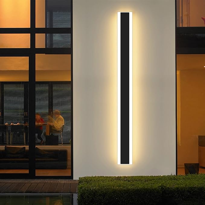 Mikeru Modern Long LED Wall Light, 3000k-6000k Dimmable Outdoor Wall Sconce 70.8inch Black Outdoor Exterior Lights with Remote Control Ip65 Waterproof Anti-Rust Linear Long Porch Lights