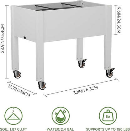 Miory Raised Garden Bed with Wheels, Mobile Raised Planter, Elevated Garden Bed with Water Level Monitor and Drainage System, Planter Box for Garden Outdoor Patio Balcony