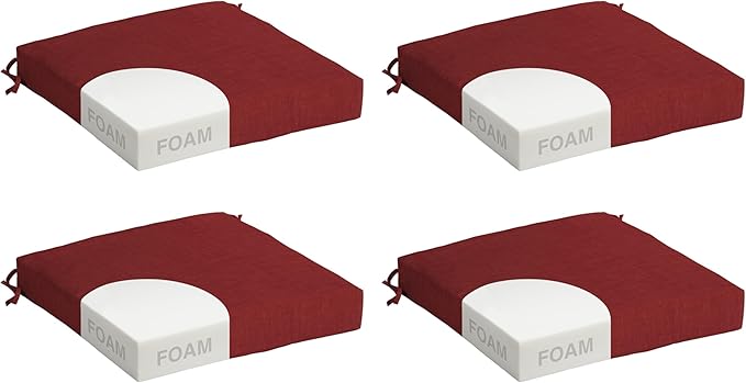 Arden Foam Outdoor Seat Cushions (4-Pack), 19 x 19, Premium High-Density Foam, Never Flattens, Weather-Proof for Outdoor Chairs Ruby Red Leala