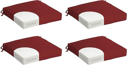 Arden Foam Outdoor Seat Cushions (4-Pack), 19 x 19, Premium High-Density Foam, Never Flattens, Weather-Proof for Outdoor Chairs Ruby Red Leala