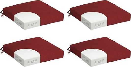 Arden Foam Outdoor Seat Cushions (4-Pack), 19 x 19, Premium High-Density Foam, Never Flattens, Weather-Proof for Outdoor Chairs Ruby Red Leala