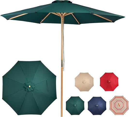 9ft Bamboo Umbrella, Outdoor Patio Umbrella, Waterproof Market Umbrella, 8 Ribs Table Umbrella with Pulley Lift for Garden, Deck, Pool, lawn, Backyard