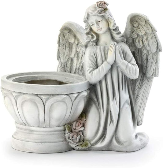 Napco Praying Angel Floral Classic White 4 x 4 Resin Stone Basin Standing Flower Pot Planter