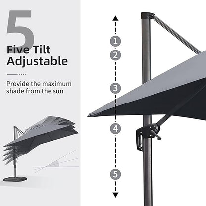 PURPLE LEAF 9' X 11.5' Patio Umbrella with Base Outdoor Cantilever Rectangle Umbrella Offset Umbrella with 360-degree Rotation for Garden Deck Pool Patio, Grey