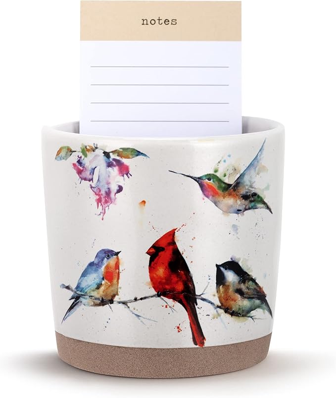 DEMDACO Watercolor Perched Birds 4 x 4 Ceramic Stoneware Planter and Journal Set