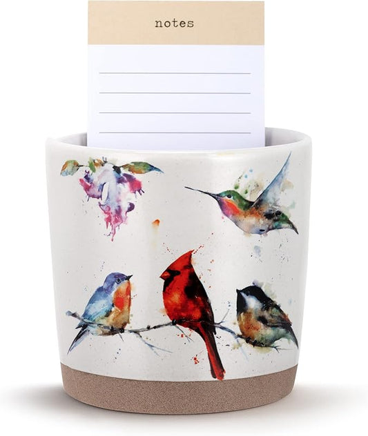 DEMDACO Watercolor Perched Birds 4 x 4 Ceramic Stoneware Planter and Journal Set