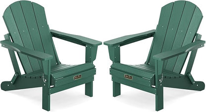 SERWALL Foldable Adirondack Chair Set of 2 for Patio Garden Outdoors Fire Pit Chairs-Green