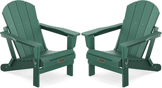 SERWALL Foldable Adirondack Chair Set of 2 for Patio Garden Outdoors Fire Pit Chairs-Green