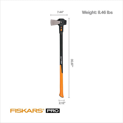 Fiskars Pro IsoCore Splitting Maul and Stainless Steel Axe, Wood Splitting Maul, IsoCore Shock Reduction & Forged Steel Head, 6 lb, 36”, Black/Orange
