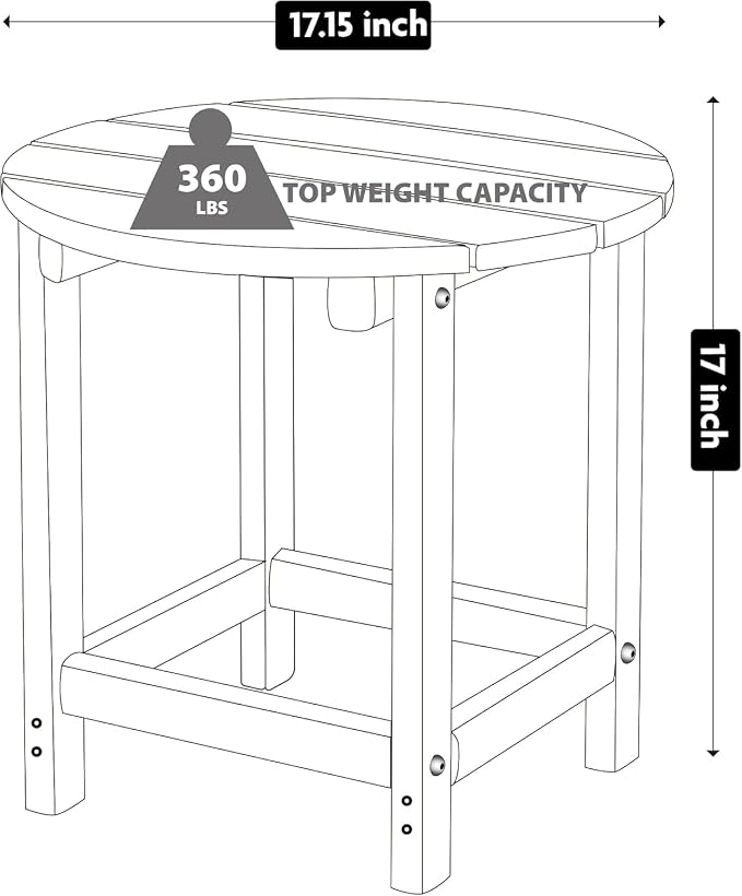 LZRS Round Adirondack Patio Side Table End Table, Outdoor Side Tables for Patio, Backyard,Pool, Indoor Companion, Easy Maintenance & Weather Resistant(Weather Wood)