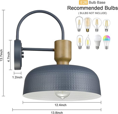 Outdoor Barn Light Hammered Barn Light, Farmhouse Exterior Wall Mount Light Vintage Wall Lighting Fixture Industrial Sconce Lantern for Porch, Entryway, Garage, Blue, 2 Pack