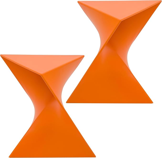 LeisureMod 15.75" Stackable Weather-Resistant Plastic Triangular Side Table - Accent End Table for Indoor & Outdoor Use (Orange, Set of 2)