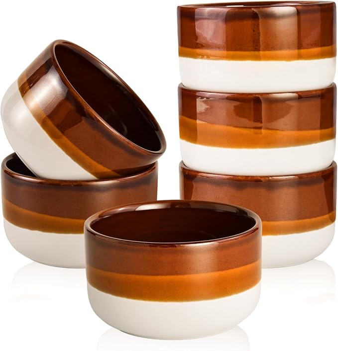 Vumdua Creme Brulee Ramekins 8 oz, Ceramic Ramekins Oven Safe Custard Cups Dipping Sauce Cups, Small Baking Dish for Souffle, Lava Cakes, Pudding, Baked Eggs and Desserts, Set of 6