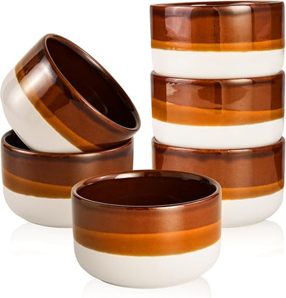 Vumdua Creme Brulee Ramekins 8 oz, Ceramic Ramekins Oven Safe Custard Cups Dipping Sauce Cups, Small Baking Dish for Souffle, Lava Cakes, Pudding, Baked Eggs and Desserts, Set of 6