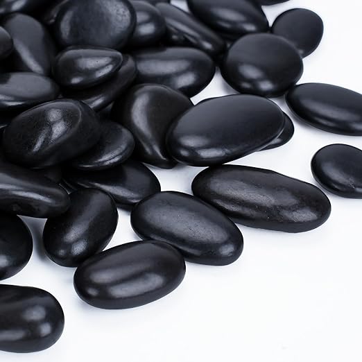 Pulovin 5 Pound Decorative Stones, Black Pebbles for Landscaping, Plant Rocks for Pots Outdoor and Indoor, 1"-2" Polished River Rocks for Vase Filler, Garden Decor