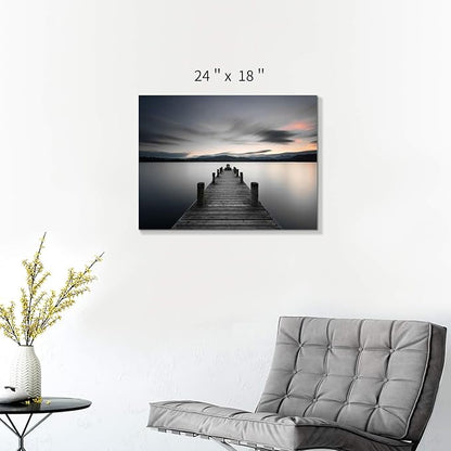 Hardy Gallery Lake Pier Canvas Wall Art: Vintage Wooden Dock Artwork Painting for Living Room (24'' x 18'' x 1 Panel)