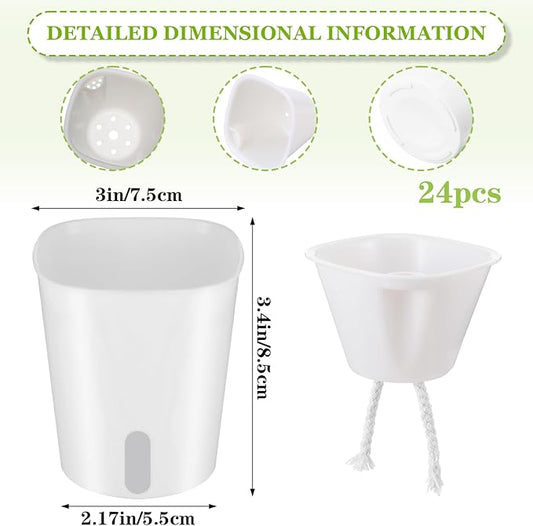 24 Pcs Self Watering Pots for Indoor Plants, 3 Inch White Plastic Self Watering Planters with Water Level Indicator - Perfect for Succulents