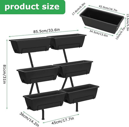 ETELI Vertical Garden Planter 3 Tier Vertical Raised Garden Bed with 6 Garden Planter Boxes Elevated Raised Bed with Drainage Holes Outdoor Standing Garden Planter for Herbs Flowers Vegetables, Black