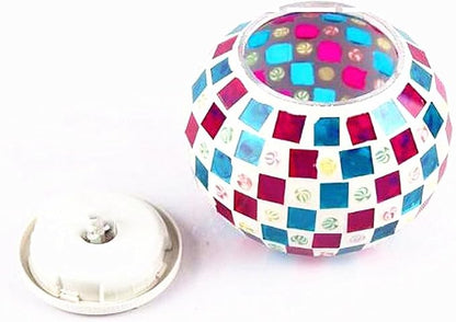 Solar Color Changing Table Lamp, Mosaic Glass Ball Light Garden Waterproof Night Light Desk Lights,Party Lights for Home, BAR,Party,Outdoor Decoration Lights (Red & Blue Square)