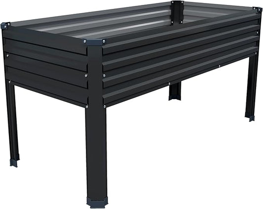 DIIYIV Galvanized Raised Garden Bed with Legs,48×24×30in Elevated Planter Box for Backyard,Garden, Patio, Balcony, 350lb Capacity,Planters for Outdoor Plants,Black